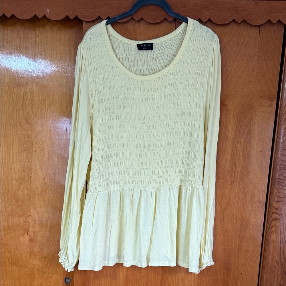 Love Tree Pale Yellow Smocked Long-Sleeve Peplum Top